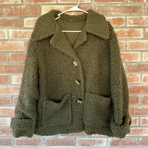 Free People So Soft Cozy Oversized Teddy Bear Coat Jacket Size Medium Green